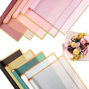 200 ورقة من ورق تغليف الزهور بحافة ذهبية من Tisorast، لوازم باقة زهور مقاومة للماء، ورق تغليف زهور ملون لتغليف الهدايا، 22.8 × 22.8 بوصة (10 ألوان) in Kuwait
