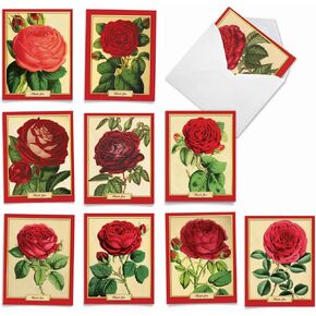 The Best Card Company - 10 Boxed Note Cards with Flowers - Blank Assorted Floral Notecards Bulk (4 x 5.12 Inch) - Baroque Blooms M10020BK