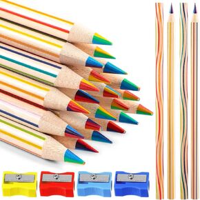 CHENGU 48 Pcs Rainbow Colored Pencils, 7 Color in 1 Rainbow Pencil for Kids, Wooden Colored Pencil Multi Colored Pencils Bulk with 4 Pieces Sharpener for Kids Adults Art Drawing (Back to School)