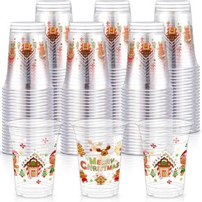 Sumind 60 Pcs Disposable Christmas Party Cups 16 OZ Plastic Gingerbread Man Cups Merry Christmas Clear Cups Plastic Drinking Cups Bulk for Kids Adults Xmas Holiday Party Favors Supplies in Saudi Arabia