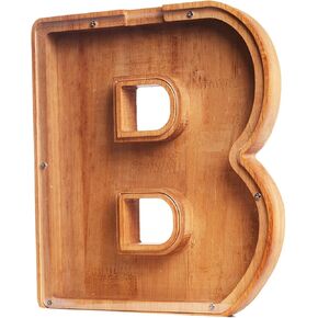 Wooden Letter Piggy Bank for Kids, Eco Friendly Alphabet Letter Money Bank Suitable for Preschool Children Education Birthday Gift for Kids 9 inch (A)
