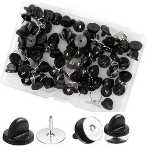 Jawflew 50 Pairs Rubber Pin Backs Lapel Pin Backs with Tie Tacks Blank Pins, Pin Cap Keepers Replacement for Uniform Badges Comfort Fit Tie Tack Lapel Pin Backing Holder Clasp (Black) in Kuwait
