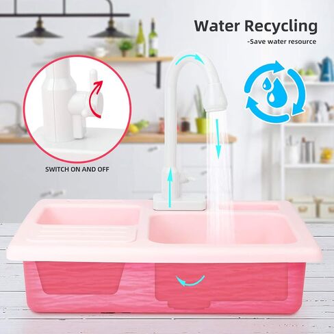 BOBXIN Play Sink with Running Water, Kids Play Kitchen Toy Sink Electric Dishwasher, Pretend Role Play Kitchen Toys Set with Upgraded Working Faucet and Dishes Playset for Girls, Toddler and Boys in Saudi Arabia