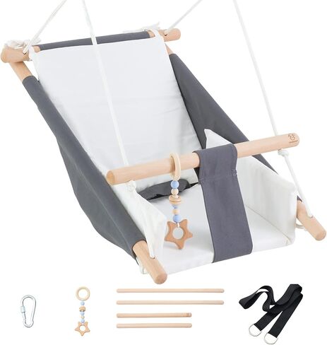 سرير أرجوحة مريح للأطفال من Troispot، قماش آمن وكرسي أرجوحة خشبي معلق للأطفال والرضع والأطفال الصغار وألعاب الأطفال، أرجوحة داخلية وخارجية لملعب داخلي أو أرجوحة شجرة أو الفناء الخلفي، D2 in Kuwait