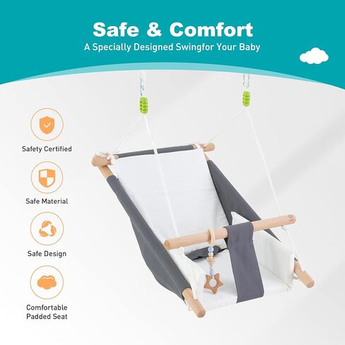 سرير أرجوحة مريح للأطفال من Troispot، قماش آمن وكرسي أرجوحة خشبي معلق للأطفال والرضع والأطفال الصغار وألعاب الأطفال، أرجوحة داخلية وخارجية لملعب داخلي أو أرجوحة شجرة أو الفناء الخلفي، D2 in Kuwait