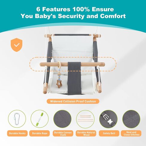 سرير أرجوحة مريح للأطفال من Troispot، قماش آمن وكرسي أرجوحة خشبي معلق للأطفال والرضع والأطفال الصغار وألعاب الأطفال، أرجوحة داخلية وخارجية لملعب داخلي أو أرجوحة شجرة أو الفناء الخلفي، D2 in Kuwait