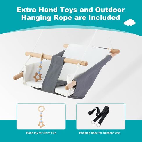 سرير أرجوحة مريح للأطفال من Troispot، قماش آمن وكرسي أرجوحة خشبي معلق للأطفال والرضع والأطفال الصغار وألعاب الأطفال، أرجوحة داخلية وخارجية لملعب داخلي أو أرجوحة شجرة أو الفناء الخلفي، D2 in Kuwait