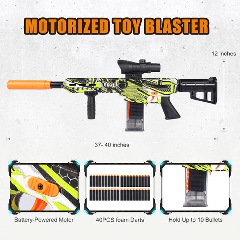 Toy Gun for Nerf Guns Bullet Automatic Machine Gun, Electric Toy Guns for Boys, Kids Outdoor Toys Blasters with Sniper Scope, DIY Motorized Shooting Game - Includes 40 Soft Darts (Camouflage) in Kuwait