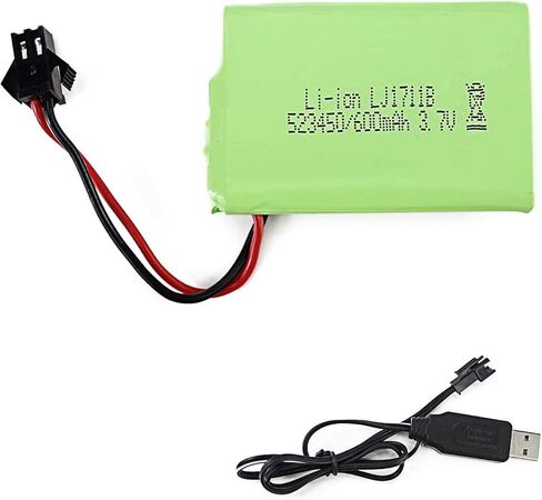 Fisca Rechargeable 3.7V 600mAh Lithium Ion Spare Battery with USB Charger, SM 2P Connector for RC Robot and Robotic Dog in Kuwait