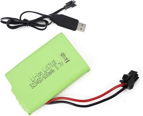 Fisca Rechargeable 3.7V 600mAh Lithium Ion Spare Battery with USB Charger, SM 2P Connector for RC Robot and Robotic Dog in Kuwait