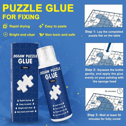 Jigsaw Puzzle Glue with Sponge Head 120ML Suitable for 1000/1500/3000 Pieces of Puzzle for Paper, 3 Bottles in Kuwait