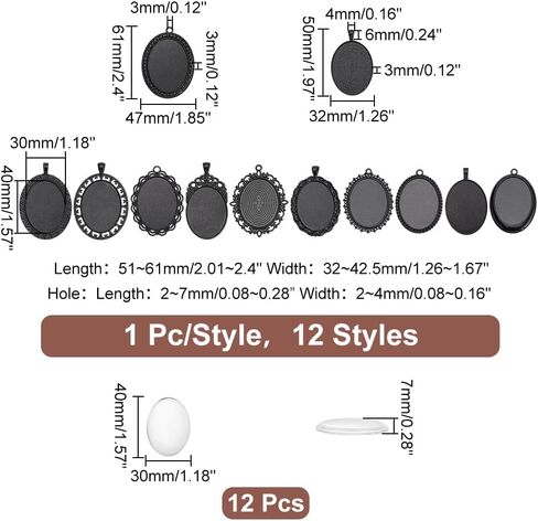PH PandaHall 60pcs Pendant Tray Kit, 30pcs 5 Color Oval Pendant Blank Bezel, 30pcs 25 x 18mm Glass Cabochon Dome Tiles Clear Cameo Memorial Photo Pendant for Wedding Bouquet Graduation Photo Charm in Kuwait