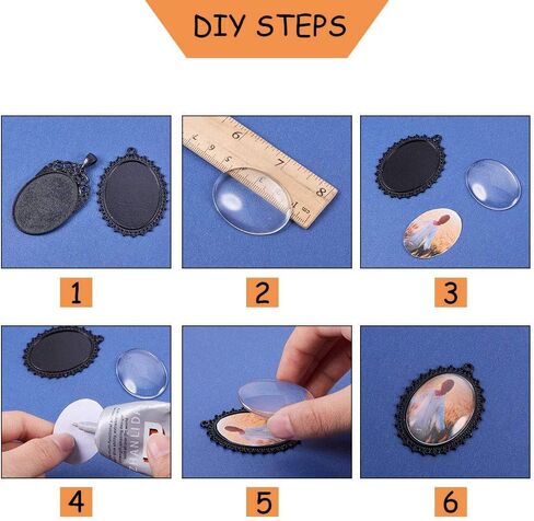 PH PandaHall 60pcs Pendant Tray Kit, 30pcs 5 Color Oval Pendant Blank Bezel, 30pcs 25 x 18mm Glass Cabochon Dome Tiles Clear Cameo Memorial Photo Pendant for Wedding Bouquet Graduation Photo Charm in Kuwait