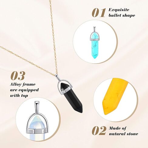 20 Pieces Crystal Necklaces, Include 20 Pieces Hexagonal Pointed Chakra Pendant Bullet Shape Quartz Crystal Natural Hexagon Stone Crystal Pendant and 20 Pieces Black Leather Silver Gold Alloy Chain in Saudi Arabia