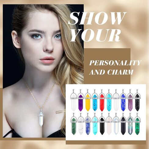 20 Pieces Crystal Necklaces, Include 20 Pieces Hexagonal Pointed Chakra Pendant Bullet Shape Quartz Crystal Natural Hexagon Stone Crystal Pendant and 20 Pieces Black Leather Silver Gold Alloy Chain in Saudi Arabia