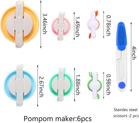 6 Size Pompom Maker Fluff Ball Waver with 12 Colors Acrylic Yarn Skeins Thread Cutter Scissors DIY Wool Knitting Craft Tool Set for Christmas Xmas Birthday Baby Shower Wedding Decoration in Saudi Arabia