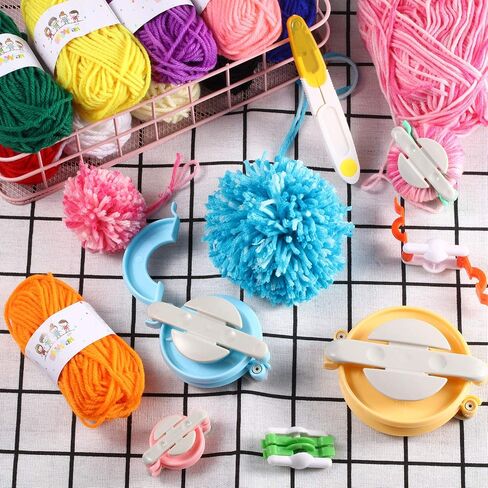 6 Size Pompom Maker Fluff Ball Waver with 12 Colors Acrylic Yarn Skeins Thread Cutter Scissors DIY Wool Knitting Craft Tool Set for Christmas Xmas Birthday Baby Shower Wedding Decoration in Saudi Arabia