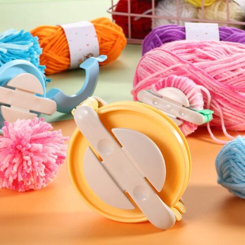 6 Size Pompom Maker Fluff Ball Waver with 12 Colors Acrylic Yarn Skeins Thread Cutter Scissors DIY Wool Knitting Craft Tool Set for Christmas Xmas Birthday Baby Shower Wedding Decoration in Saudi Arabia