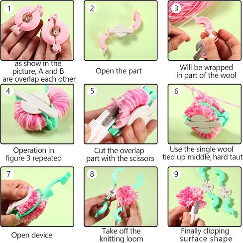 6 Size Pompom Maker Fluff Ball Waver with 12 Colors Acrylic Yarn Skeins Thread Cutter Scissors DIY Wool Knitting Craft Tool Set for Christmas Xmas Birthday Baby Shower Wedding Decoration in Saudi Arabia