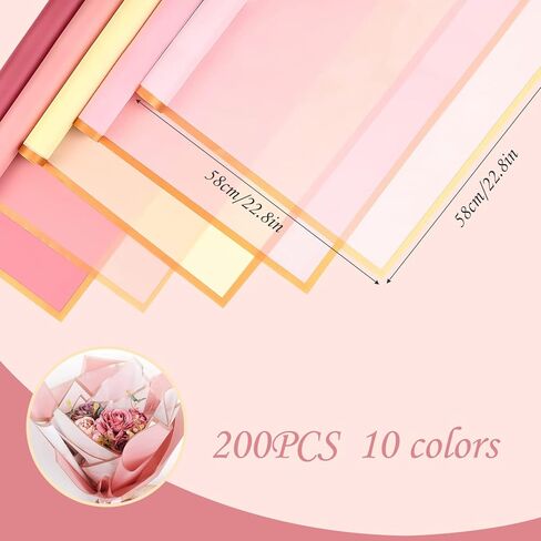 200 ورقة من ورق تغليف الزهور بحافة ذهبية من Tisorast، لوازم باقة زهور مقاومة للماء، ورق تغليف زهور ملون لتغليف الهدايا، 22.8 × 22.8 بوصة (10 ألوان) in Kuwait
