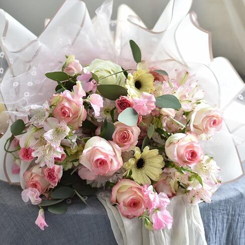 200 ورقة من ورق تغليف الزهور بحافة ذهبية من Tisorast، لوازم باقة زهور مقاومة للماء، ورق تغليف زهور ملون لتغليف الهدايا، 22.8 × 22.8 بوصة (10 ألوان) in Kuwait