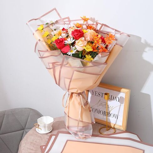 200 ورقة من ورق تغليف الزهور بحافة ذهبية من Tisorast، لوازم باقة زهور مقاومة للماء، ورق تغليف زهور ملون لتغليف الهدايا، 22.8 × 22.8 بوصة (10 ألوان) in Kuwait