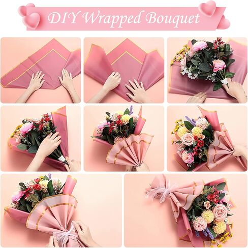 200 ورقة من ورق تغليف الزهور بحافة ذهبية من Tisorast، لوازم باقة زهور مقاومة للماء، ورق تغليف زهور ملون لتغليف الهدايا، 22.8 × 22.8 بوصة (10 ألوان) in Kuwait