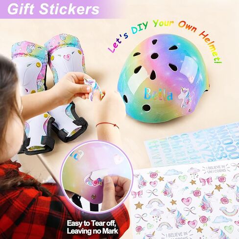 خوذة للأطفال، خوذة دراجة للأطفال الصغار مع ملصقات DIY، وسادات للركبة ووسادات للكوع، مجموعة معدات واقية قابلة للتعديل للفتيات من سن 3 إلى 5 إلى 8 سنوات تناسب الزلاجات الدوارة والدراجات والتزلج والسكوتر in Kuwait