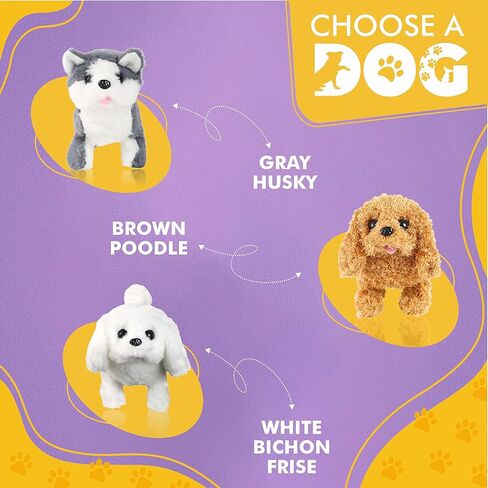 كلب بيتيرلاين التفاعلي الإلكتروني - المشي، النباح، هز الذيل، حيوان رفيق قابل للتمدد للأطفال (بودل بني) in Kuwait