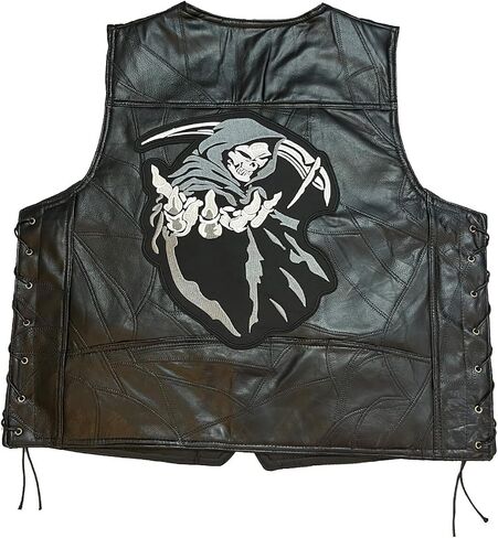 14'' Large Black & Grey Hooded Grim Reaper Skull Embroidered Iron on Patch in Saudi Arabia