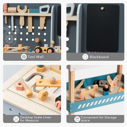 ROBOTIME Wooden Tool Bench for Kids Toy Play Workbench Workshop with Tools Set, Creative Wood Construction Tool Bench Toy for 3 4 5 Year Old Boys Girls in Saudi Arabia
