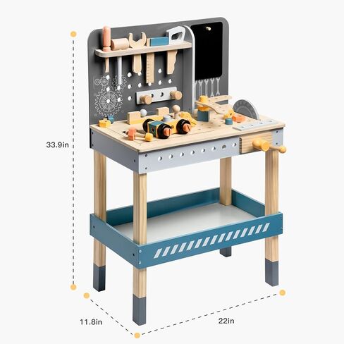 ROBOTIME Wooden Tool Bench for Kids Toy Play Workbench Workshop with Tools Set, Creative Wood Construction Tool Bench Toy for 3 4 5 Year Old Boys Girls in Saudi Arabia