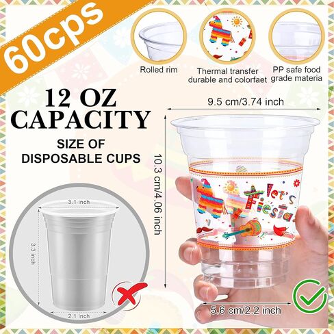 100 Pcs 12 oz Let's Fiesta Plastic Cups Mexican Cups Cinco De Mayo Party Decorations Fiesta Disposable Plastic Cups Mexican Theme Taco Party Birthday Halloween Day of the Dead (Bright Style) in Kuwait