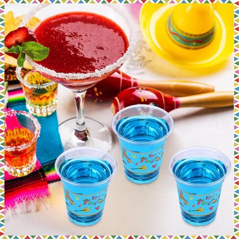 100 Pcs 12 oz Let's Fiesta Plastic Cups Mexican Cups Cinco De Mayo Party Decorations Fiesta Disposable Plastic Cups Mexican Theme Taco Party Birthday Halloween Day of the Dead (Bright Style) in Kuwait