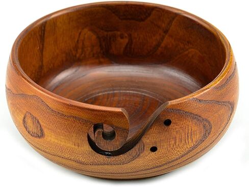 Ajuny Wooden Crafted Yarn Ball Storage Bowl with Spiral Yarn Holder Dispenser Perfect Handmade Yarn Bowl for Knitters and Crocheters Women Mothers Day Gift Brown 6 x 3 Inch in Saudi Arabia