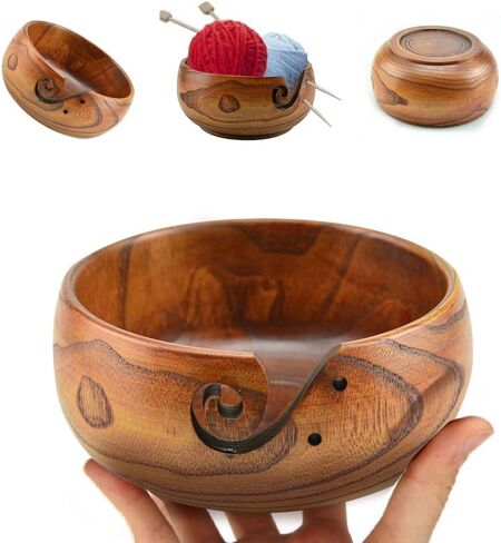 Ajuny Wooden Crafted Yarn Ball Storage Bowl with Spiral Yarn Holder Dispenser Perfect Handmade Yarn Bowl for Knitters and Crocheters Women Mothers Day Gift Brown 6 x 3 Inch in Saudi Arabia