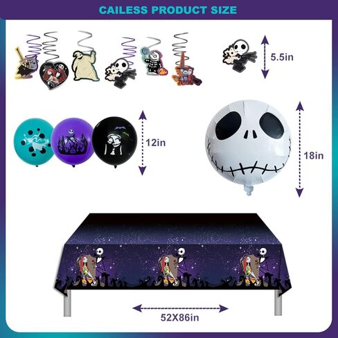 CAILESS Birthday Party Decorations - Nightmare Christmas Party Supplies 104Pcs, Included Birthday Banner Tablecloth Cake Toppers Balloon Hanging Swirls and Stickers for Kids Birthday Party in Kuwait