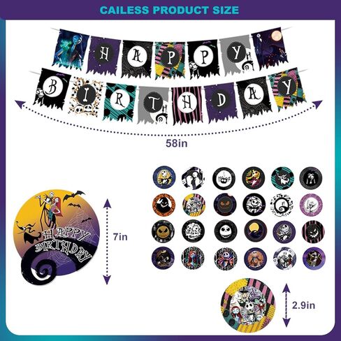 CAILESS Birthday Party Decorations - Nightmare Christmas Party Supplies 104Pcs, Included Birthday Banner Tablecloth Cake Toppers Balloon Hanging Swirls and Stickers for Kids Birthday Party in Kuwait