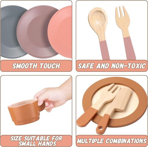 GAGAKU Wooden Play Food Sets for Kids Kitchen,Montessori Wooden Play Food Toys Play Plates and Dishes for Kids Wooden Play Kitchen Accessories Play Dishes for Toddler Boys Girls Gifts in Kuwait