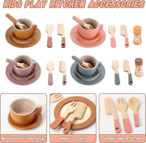GAGAKU Wooden Play Food Sets for Kids Kitchen,Montessori Wooden Play Food Toys Play Plates and Dishes for Kids Wooden Play Kitchen Accessories Play Dishes for Toddler Boys Girls Gifts in Kuwait