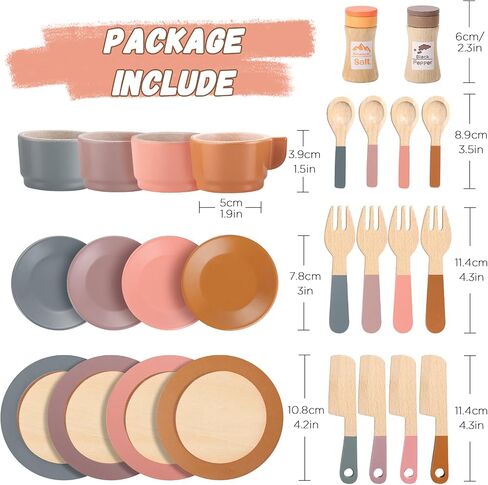 GAGAKU Wooden Play Food Sets for Kids Kitchen,Montessori Wooden Play Food Toys Play Plates and Dishes for Kids Wooden Play Kitchen Accessories Play Dishes for Toddler Boys Girls Gifts in Kuwait
