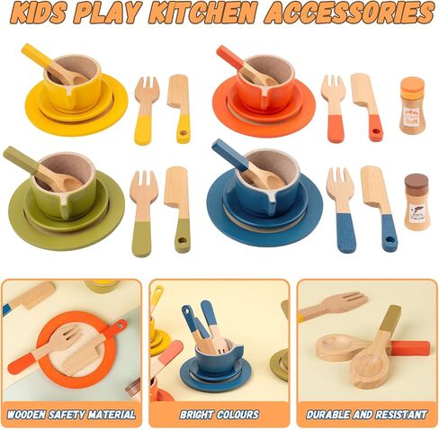 GAGAKU Wooden Play Food Sets for Kids Kitchen,Montessori Wooden Play Food Toys Play Plates and Dishes for Kids Wooden Play Kitchen Accessories Play Dishes for Toddler Boys Girls Gifts in Kuwait