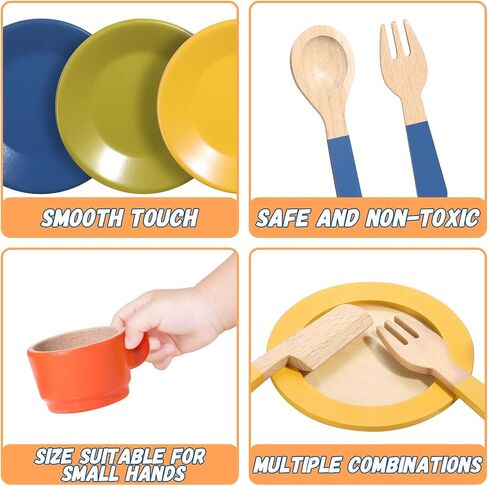GAGAKU Wooden Play Food Sets for Kids Kitchen,Montessori Wooden Play Food Toys Play Plates and Dishes for Kids Wooden Play Kitchen Accessories Play Dishes for Toddler Boys Girls Gifts in Kuwait