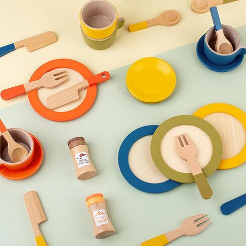 GAGAKU Wooden Play Food Sets for Kids Kitchen,Montessori Wooden Play Food Toys Play Plates and Dishes for Kids Wooden Play Kitchen Accessories Play Dishes for Toddler Boys Girls Gifts in Kuwait