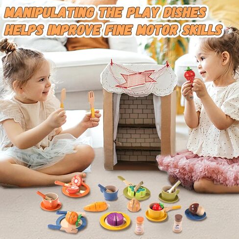 GAGAKU Wooden Play Food Sets for Kids Kitchen,Montessori Wooden Play Food Toys Play Plates and Dishes for Kids Wooden Play Kitchen Accessories Play Dishes for Toddler Boys Girls Gifts in Kuwait