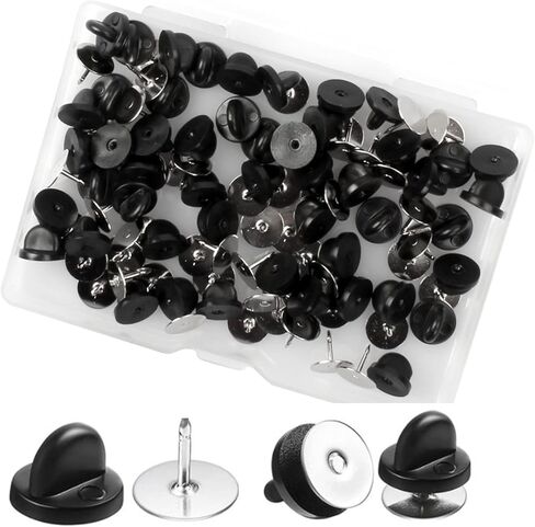 Jawflew 50 Pairs Rubber Pin Backs Lapel Pin Backs with Tie Tacks Blank Pins, Pin Cap Keepers Replacement for Uniform Badges Comfort Fit Tie Tack Lapel Pin Backing Holder Clasp (Black) in Kuwait
