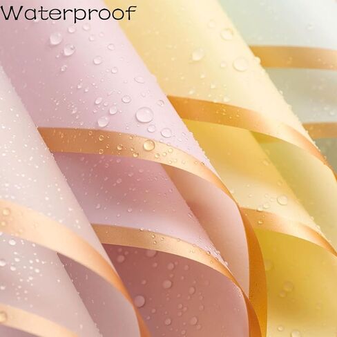 picheng أوراق ورق تغليف الزهور ذات الحافة الذهبية المقاومة للماء، 40 ورقة 8 ألوان 22.8 × 22.8 بوصة باقة زهور طازجة شفافة لتغليف الهدايا لوازم باقة الزهور in Kuwait