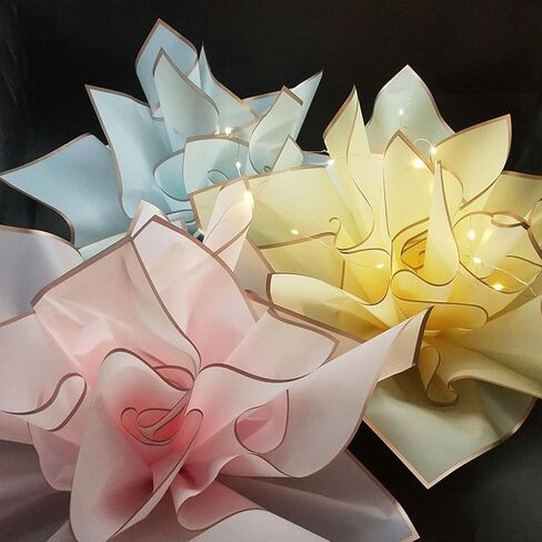 picheng أوراق ورق تغليف الزهور ذات الحافة الذهبية المقاومة للماء، 40 ورقة 8 ألوان 22.8 × 22.8 بوصة باقة زهور طازجة شفافة لتغليف الهدايا لوازم باقة الزهور in Kuwait