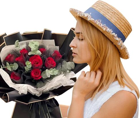 picheng أوراق ورق تغليف الزهور ذات الحافة الذهبية المقاومة للماء، 40 ورقة 8 ألوان 22.8 × 22.8 بوصة باقة زهور طازجة شفافة لتغليف الهدايا لوازم باقة الزهور in Kuwait