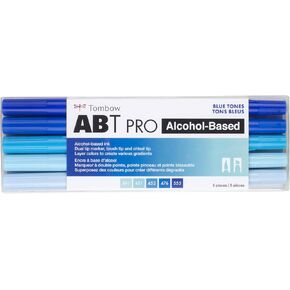 Tombow 56970 ABT PRO Alcohol Markers, Blue Tones, Set of 5 Colors – Dual Tip, Permanent Art Markers Feature Chisel and Brush Tips Perfect for Coloring, Sketching, and Creating Color Gradients